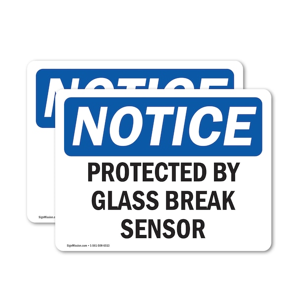 Signmission Protected By Glass Break Sensor, 5 in W x Rectangle, Vinyl Decal OS-2PACK-NS-D-35-L-17903 - main